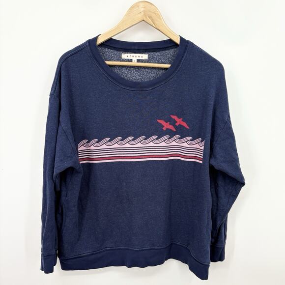 Xirena Sweatshirt Medium Coastal Surf Graphic Oversized Pockets Retro Fisherman - Picture 1 of 8